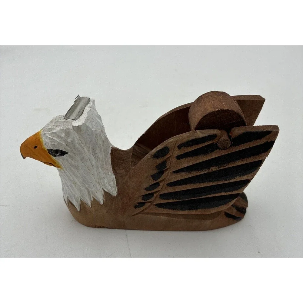 eagle head shape Tape Dispenser desk top wood carving